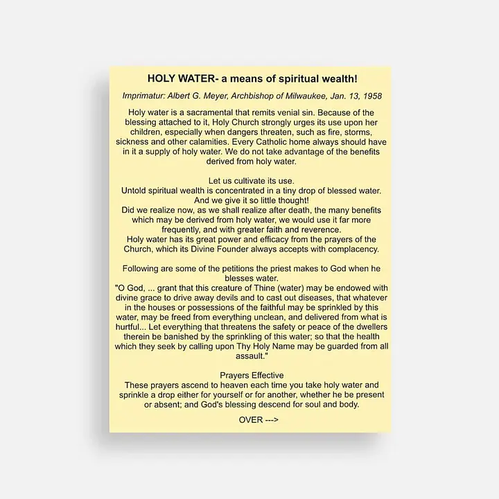 PrayerCard- HOLY WATER a means of Spiritual Wealth - Master